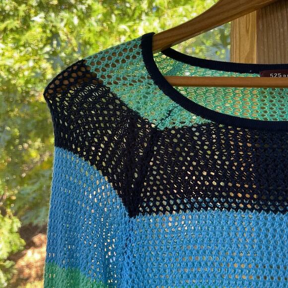 525 America Blue And Green Striped Open Knit Sweater Size M - Picture 3 of 8